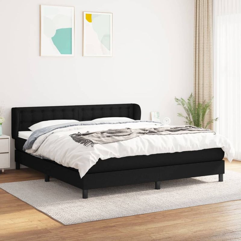 Casa si Gradina - Mobilier - Paturi si accesorii - Paturi - Pat box spring cu saltea, negru, 160x200 cm, textil - Infinity.ro