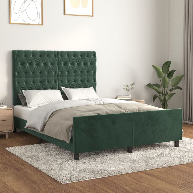 Casa si Gradina - Mobilier - Paturi si accesorii - Paturi - Cadru de pat cu tablie, verde inchis, 140x200 cm, catifea - Infinity.ro