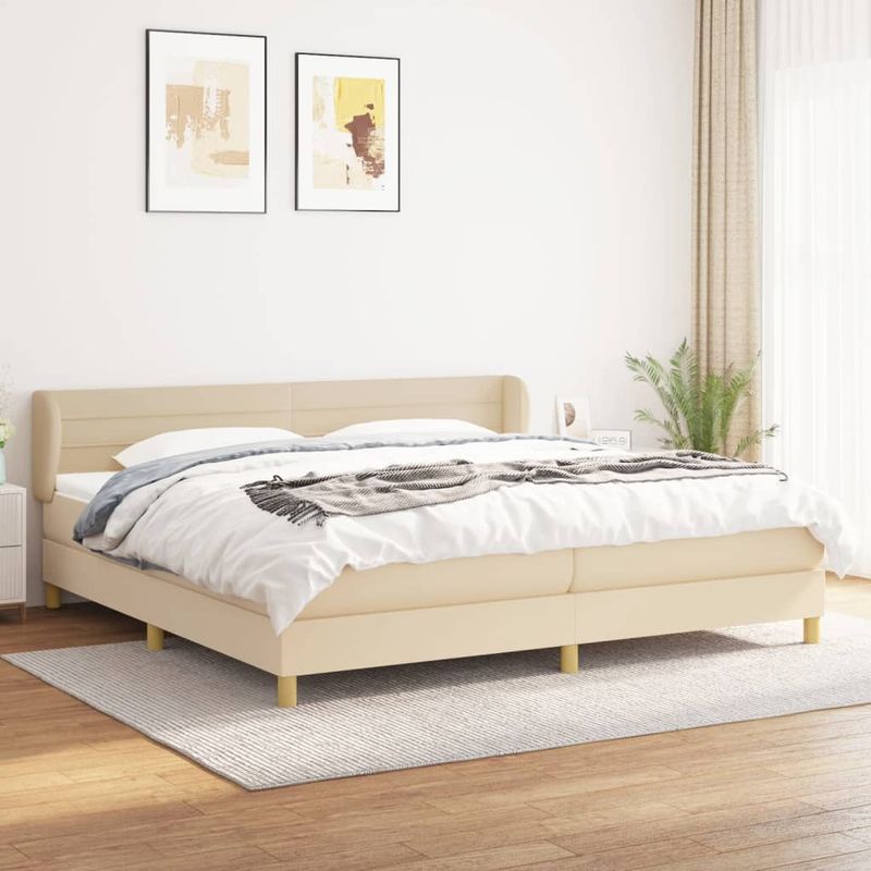 Casa si Gradina - Mobilier - Paturi si accesorii - Paturi - Pat box spring cu saltea, crem, 200x200 cm, textil - Infinity.ro