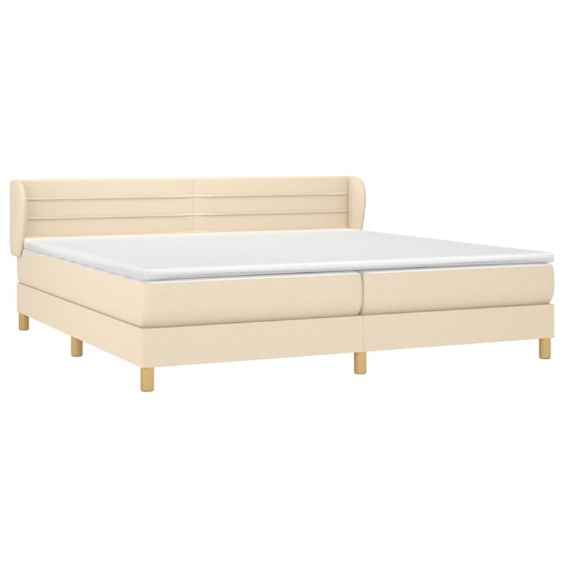 Casa si Gradina - Mobilier - Paturi si accesorii - Paturi - Pat box spring cu saltea, crem, 200x200 cm, textil - Infinity.ro
