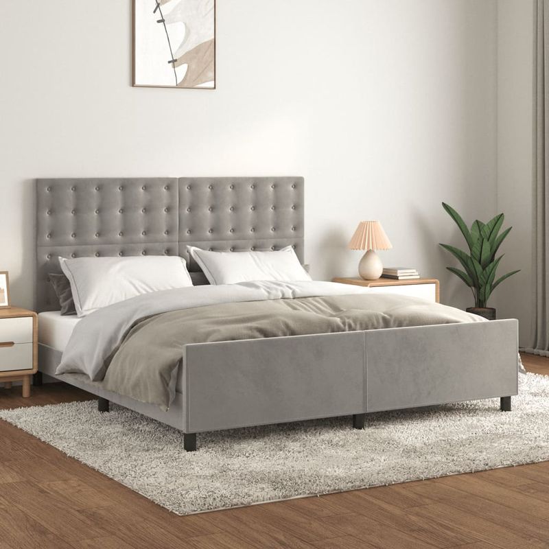 Casa si Gradina - Mobilier - Paturi si accesorii - Paturi - Cadru de pat cu tablie, gri deschis, 160x200 cm, catifea - Infinity.ro