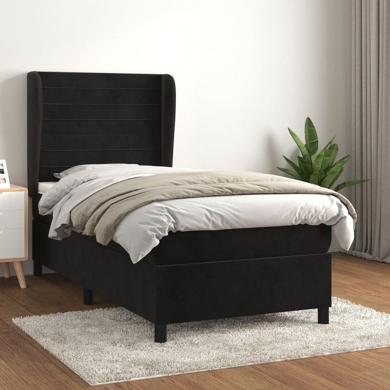 Casa si Gradina - Mobilier - Paturi si accesorii - Paturi - Pat box spring cu saltea, negru, 80x200 cm, catifea - Infinity.ro