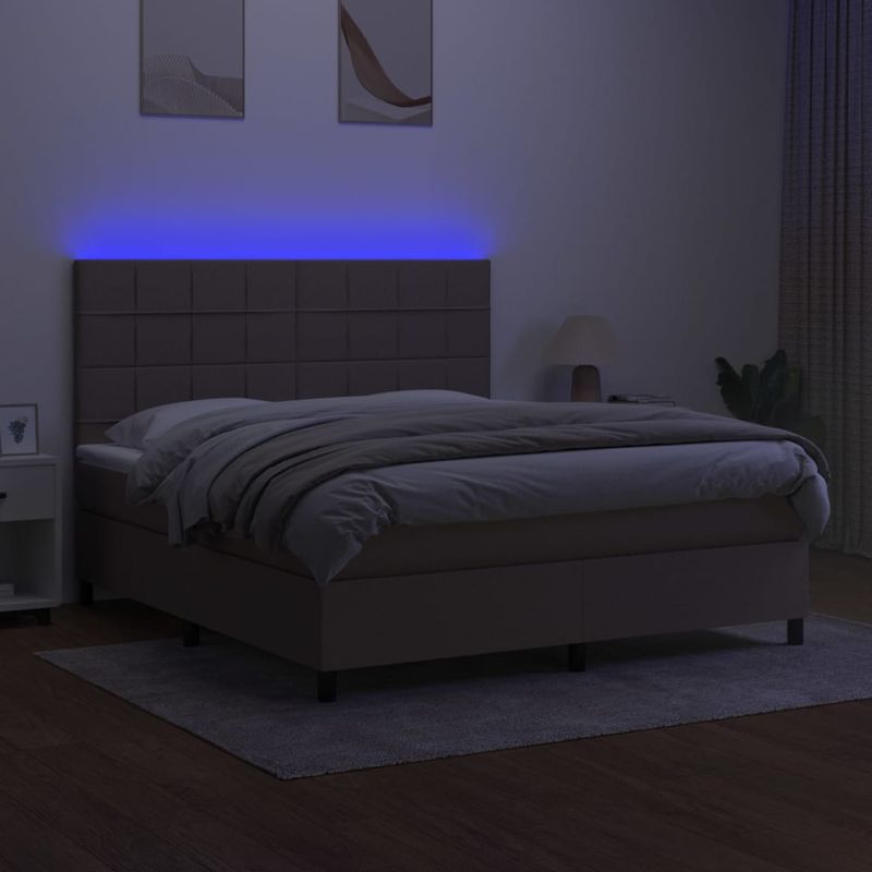 Casa si Gradina - Mobilier - Paturi si accesorii - Paturi - Pat cu arcuri, saltea si LED, gri taupe, 160x200 cm, textil - Infinity.ro