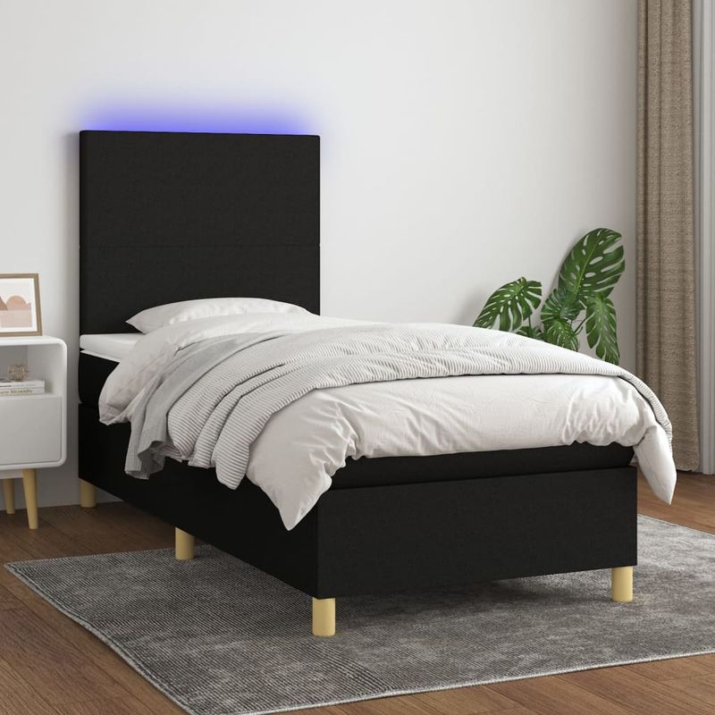 Casa si Gradina - Mobilier - Paturi si accesorii - Paturi - Pat cu arcuri, saltea si LED, negru, 90x190 cm, textil - Infinity.ro