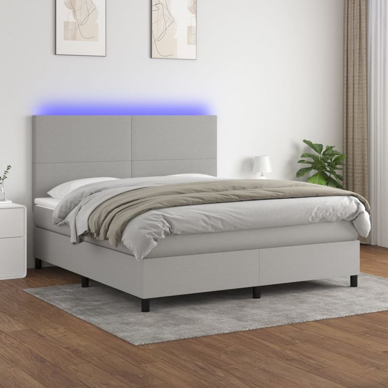 Casa si Gradina - Mobilier - Paturi si accesorii - Paturi - Pat cu arcuri, saltea si LED, gri deschis, 160x200 cm, textil - Infinity.ro