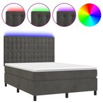 Casa si Gradina - Mobilier - Paturi si accesorii - Paturi - Pat cu arcuri, saltea si LED, gri inchis, 140x190 cm, catifea - Infinity.ro