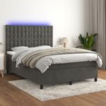Casa si Gradina - Mobilier - Paturi si accesorii - Paturi - Pat cu arcuri, saltea si LED, gri inchis, 140x190 cm, catifea - Infinity.ro