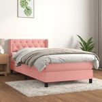 Casa si Gradina - Mobilier - Paturi si accesorii - Paturi - Pat box spring cu saltea, roz, 80x200 cm, catifea - Infinity.ro