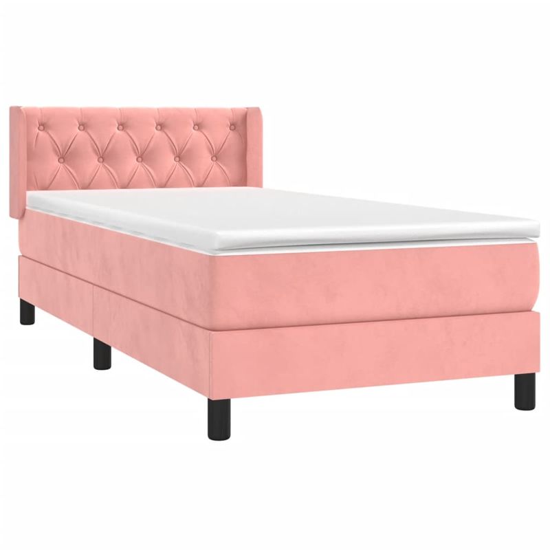 Casa si Gradina - Mobilier - Paturi si accesorii - Paturi - Pat box spring cu saltea, roz, 80x200 cm, catifea - Infinity.ro