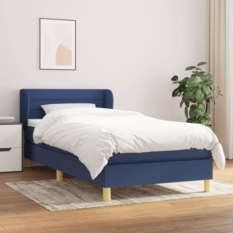 Casa si Gradina - Mobilier - Paturi si accesorii - Paturi - Pat box spring cu saltea, albastru, 90x190 cm, textil - Infinity.ro