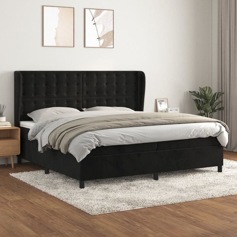 Casa si Gradina - Mobilier - Paturi si accesorii - Paturi - Pat box spring cu saltea, negru, 200x200 cm, catifea - Infinity.ro
