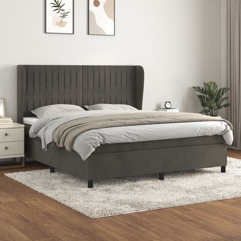 Casa si Gradina - Mobilier - Paturi si accesorii - Paturi - Pat box spring cu saltea, gri inchis, 160x200 cm, catifea - Infinity.ro