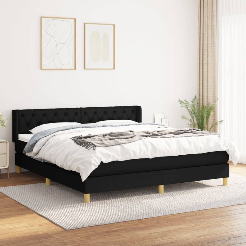 Casa si Gradina - Mobilier - Paturi si accesorii - Paturi - Pat box spring cu saltea, negru, 160x200 cm, textil - Infinity.ro
