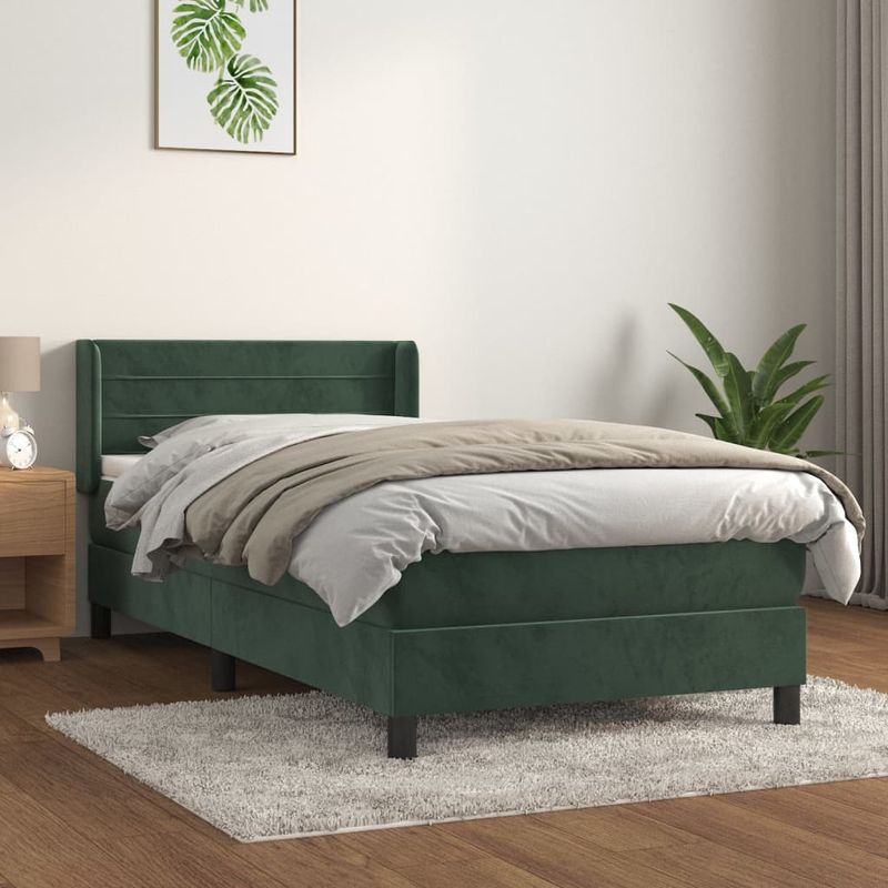Casa si Gradina - Mobilier - Paturi si accesorii - Paturi - Pat box spring cu saltea, verde inchis, 90x190 cm, catifea - Infinity.ro