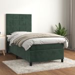 Casa si Gradina - Mobilier - Paturi si accesorii - Paturi - Pat box spring cu saltea, verde inchis, 90x200 cm, catifea - Infinity.ro