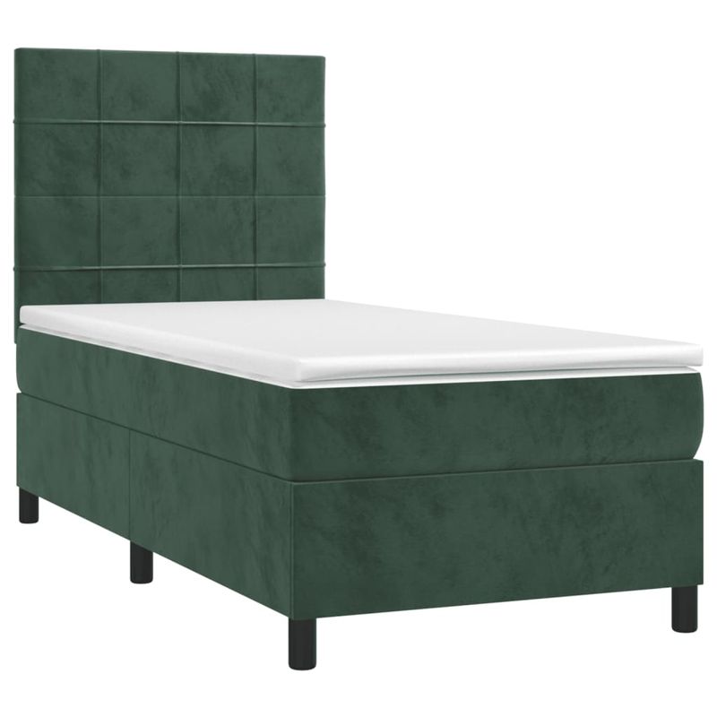 Casa si Gradina - Mobilier - Paturi si accesorii - Paturi - Pat box spring cu saltea, verde inchis, 90x200 cm, catifea - Infinity.ro