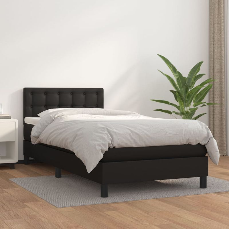 Casa si Gradina - Mobilier - Paturi si accesorii - Paturi - Pat box spring cu saltea, negru, 90x190 cm, piele ecologica - Infinity.ro