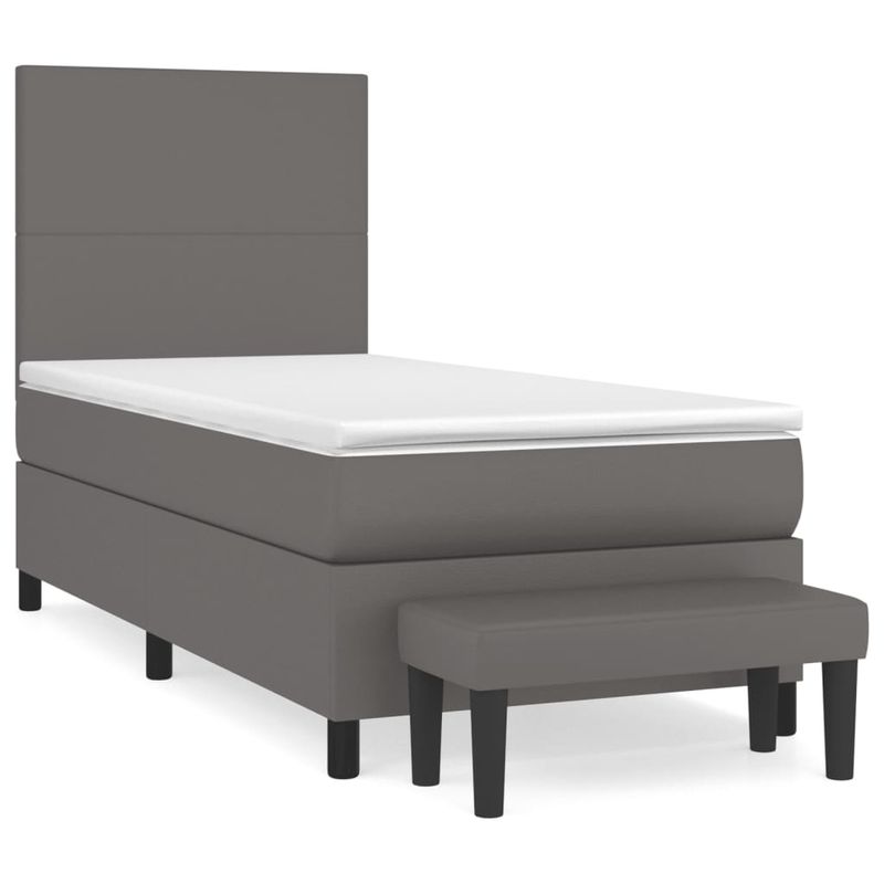 Casa si Gradina - Mobilier - Paturi si accesorii - Paturi - Pat box spring cu saltea, gri, 100x200 cm, piele ecologica - Infinity.ro