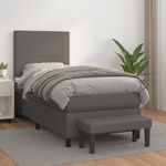 Casa si Gradina - Mobilier - Paturi si accesorii - Paturi - Pat box spring cu saltea, gri, 100x200 cm, piele ecologica - Infinity.ro