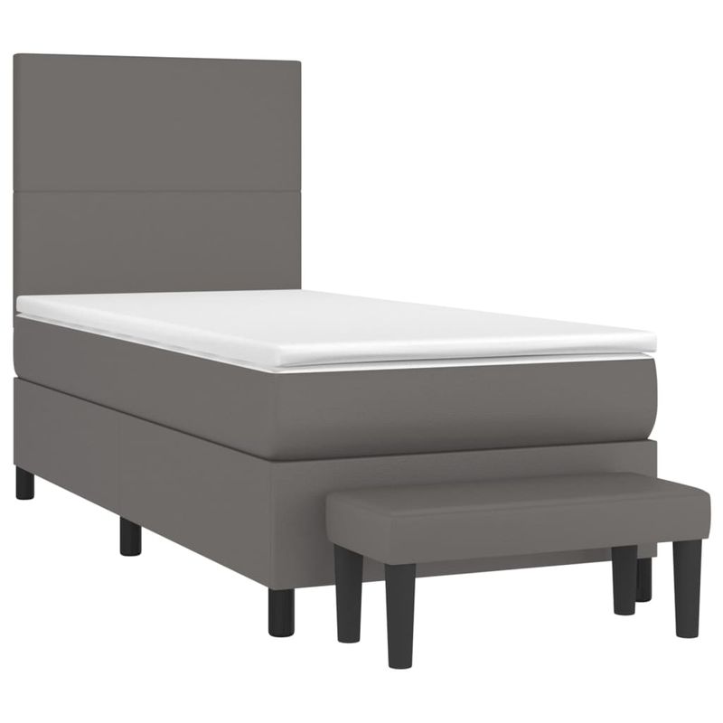 Casa si Gradina - Mobilier - Paturi si accesorii - Paturi - Pat box spring cu saltea, gri, 100x200 cm, piele ecologica - Infinity.ro