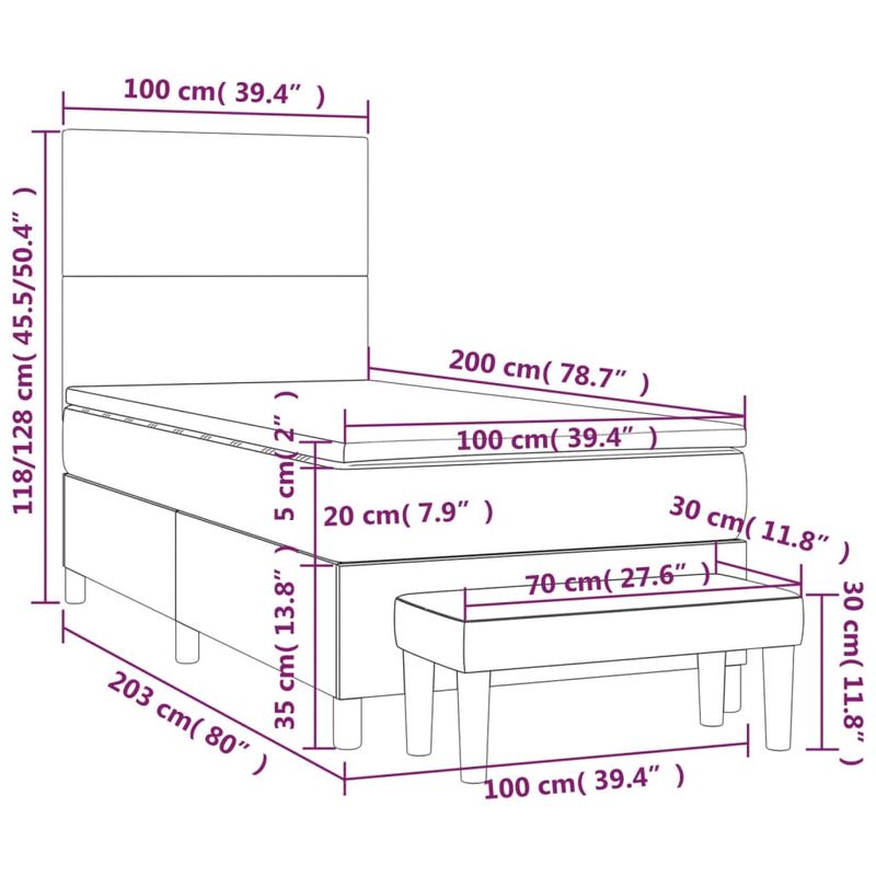 Casa si Gradina - Mobilier - Paturi si accesorii - Paturi - Pat box spring cu saltea, gri, 100x200 cm, piele ecologica - Infinity.ro