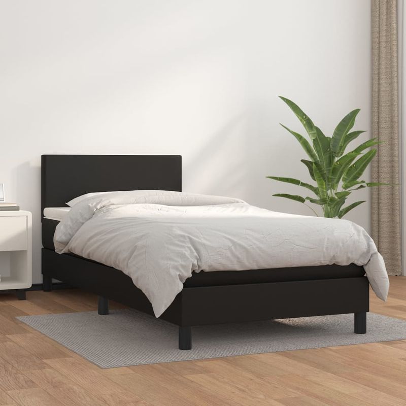 Casa si Gradina - Mobilier - Paturi si accesorii - Paturi - Pat box spring cu saltea, negru, 90x190 cm, piele ecologica - Infinity.ro
