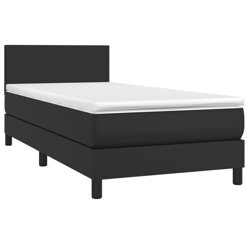 Casa si Gradina - Mobilier - Paturi si accesorii - Paturi - Pat box spring cu saltea, negru, 90x190 cm, piele ecologica - Infinity.ro