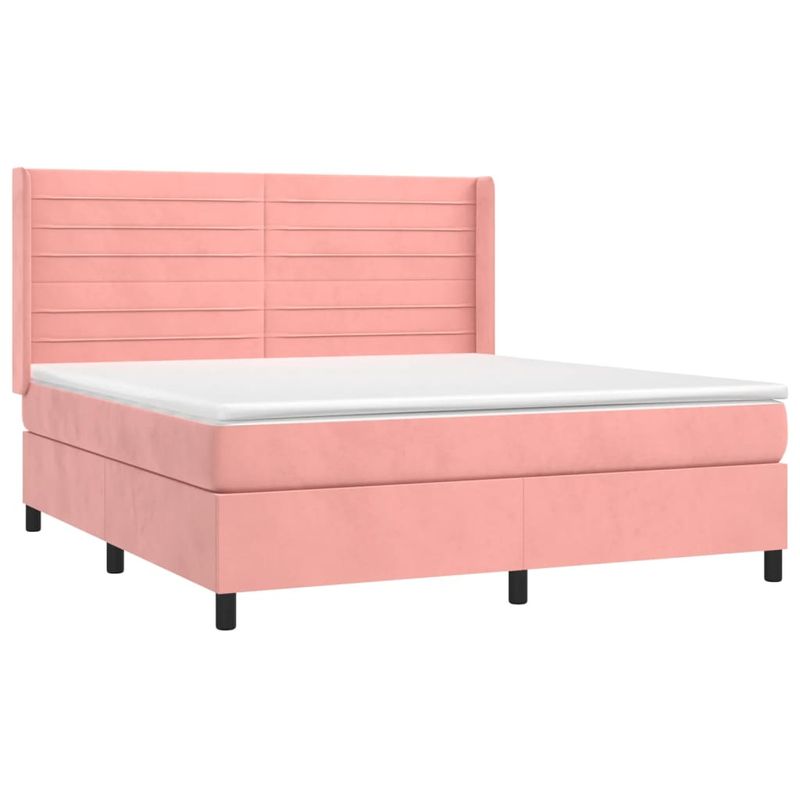 Casa si Gradina - Mobilier - Paturi si accesorii - Paturi - Pat box spring cu saltea, roz, 160x200 cm, catifea - Infinity.ro