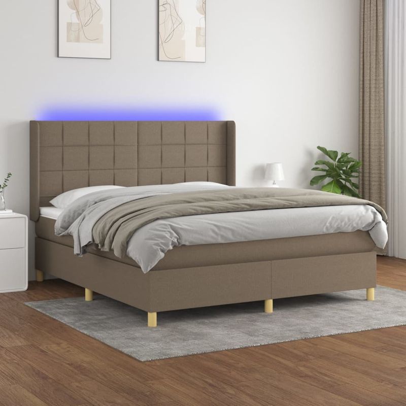 Casa si Gradina - Mobilier - Paturi si accesorii - Paturi - Pat cu arcuri, saltea si LED, gri taupe, 160x200 cm, textil - Infinity.ro