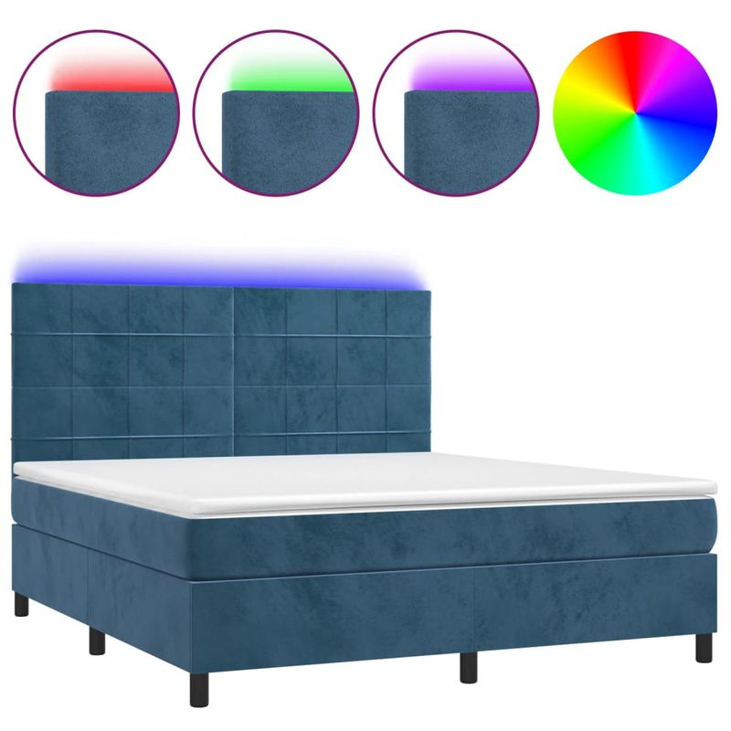 Casa si Gradina - Mobilier - Paturi si accesorii - Paturi - Pat cu arcuri, saltea si LED, bleumarin, 160x200 cm, catifea - Infinity.ro