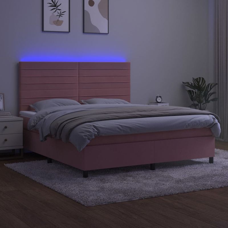 Casa si Gradina - Mobilier - Paturi si accesorii - Paturi - Pat continental cu saltea & LED, roz, 120x200 cm, catifea - Infinity.ro