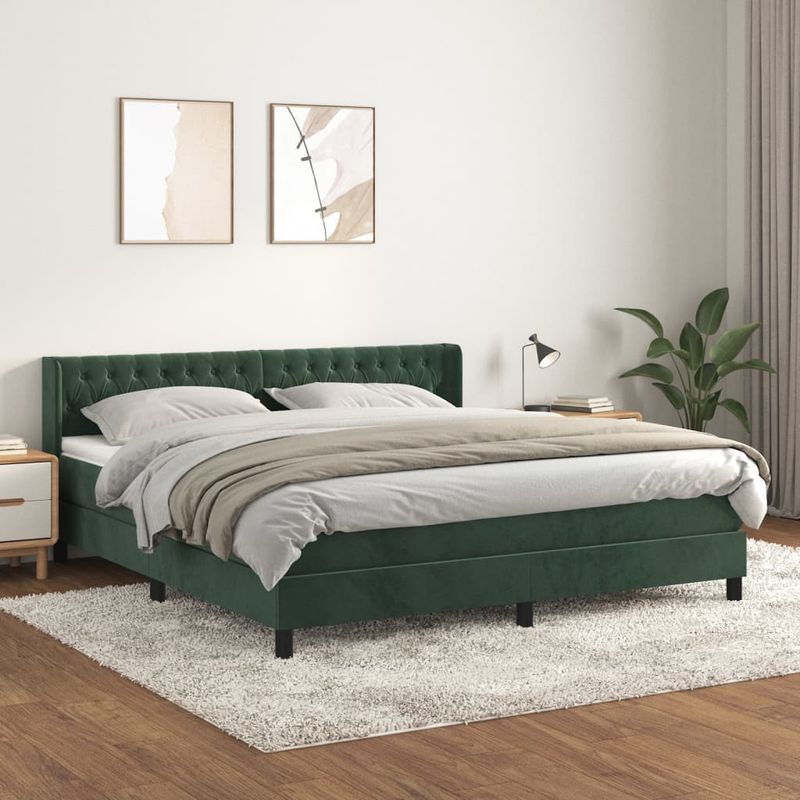 Casa si Gradina - Mobilier - Paturi si accesorii - Paturi - Pat box spring cu saltea, verde inchis, 160x200 cm, catifea - Infinity.ro