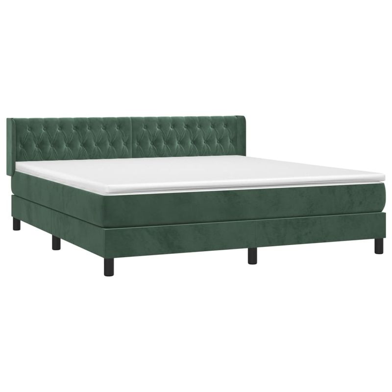 Casa si Gradina - Mobilier - Paturi si accesorii - Paturi - Pat box spring cu saltea, verde inchis, 160x200 cm, catifea - Infinity.ro