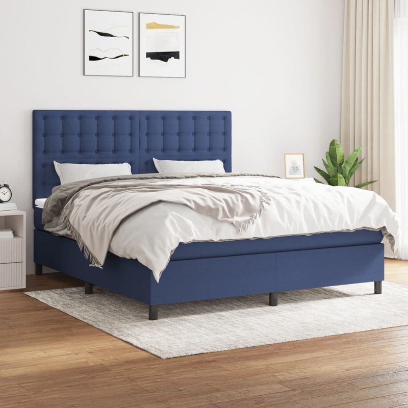Casa si Gradina - Mobilier - Paturi si accesorii - Paturi - Pat continental cu saltea, albastru, 160x200cm, material textil - Infinity.ro