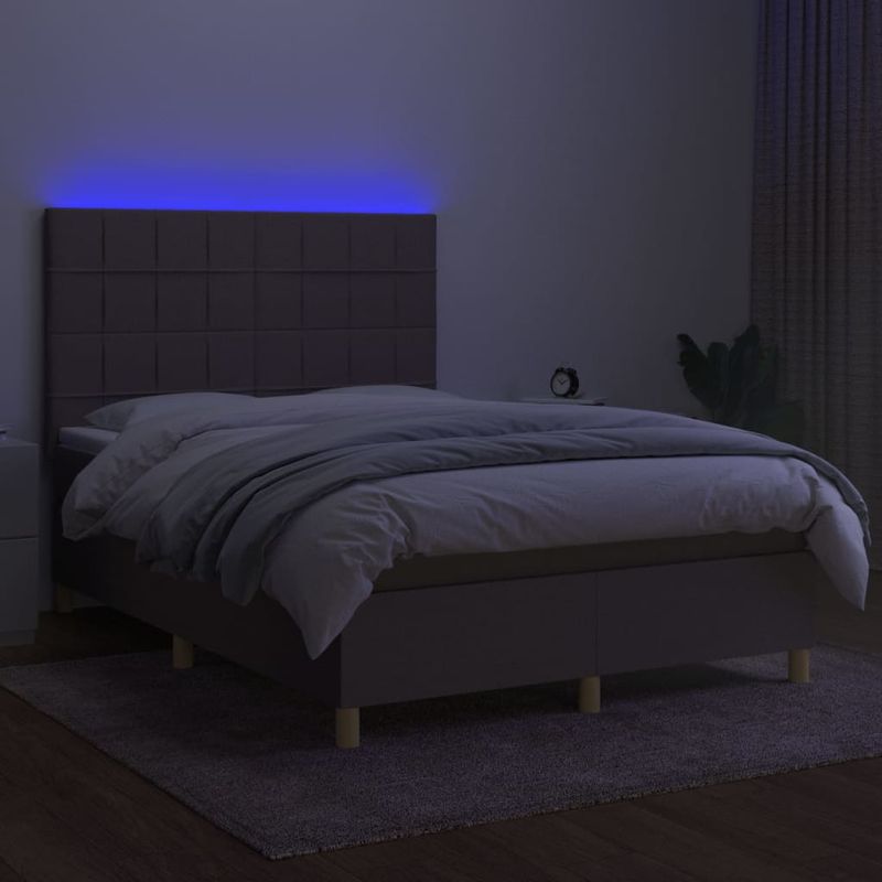 Casa si Gradina - Mobilier - Paturi si accesorii - Paturi - Pat cu arcuri, saltea si LED, gri taupe, 140x190 cm, textil - Infinity.ro
