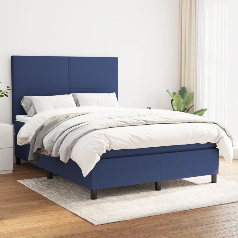 Casa si Gradina - Mobilier - Paturi si accesorii - Paturi - Pat continental cu saltea, albastru, 140x200cm, material textil - Infinity.ro