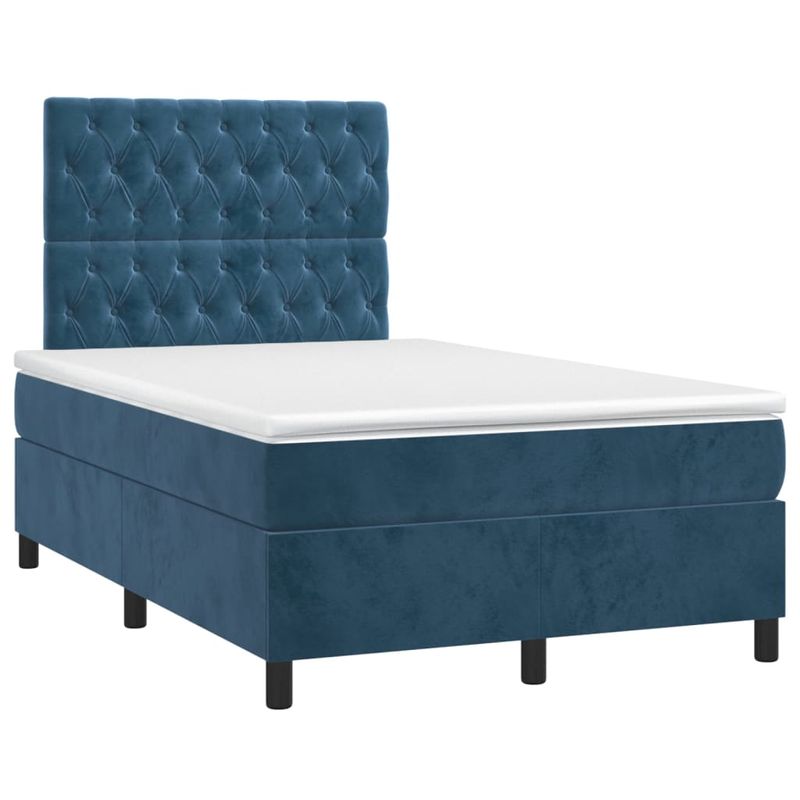 Casa si Gradina - Mobilier - Paturi si accesorii - Paturi - Pat box spring cu saltea, albastru inchis, 120x200 cm, catifea - Infinity.ro