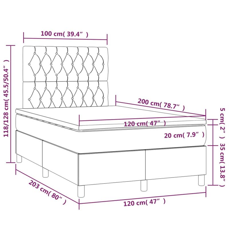 Casa si Gradina - Mobilier - Paturi si accesorii - Paturi - Pat box spring cu saltea, albastru inchis, 120x200 cm, catifea - Infinity.ro