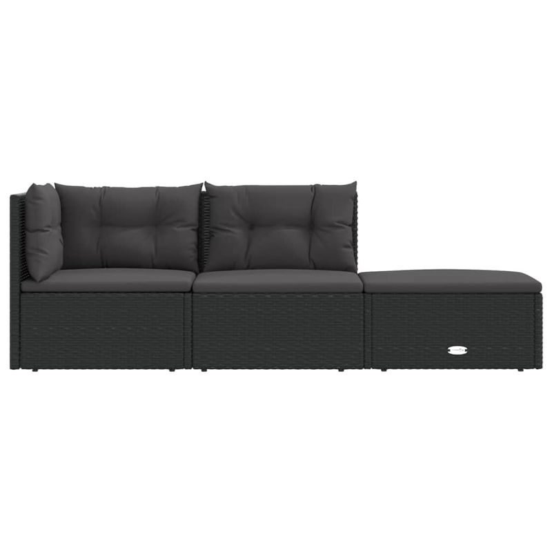 Casa si Gradina - Gradina si terasa - Mobilier exterior - Seturi mobila gradina - Set mobilier de gradina cu perne, 3 piese, negru, poliratan - Infinity.ro