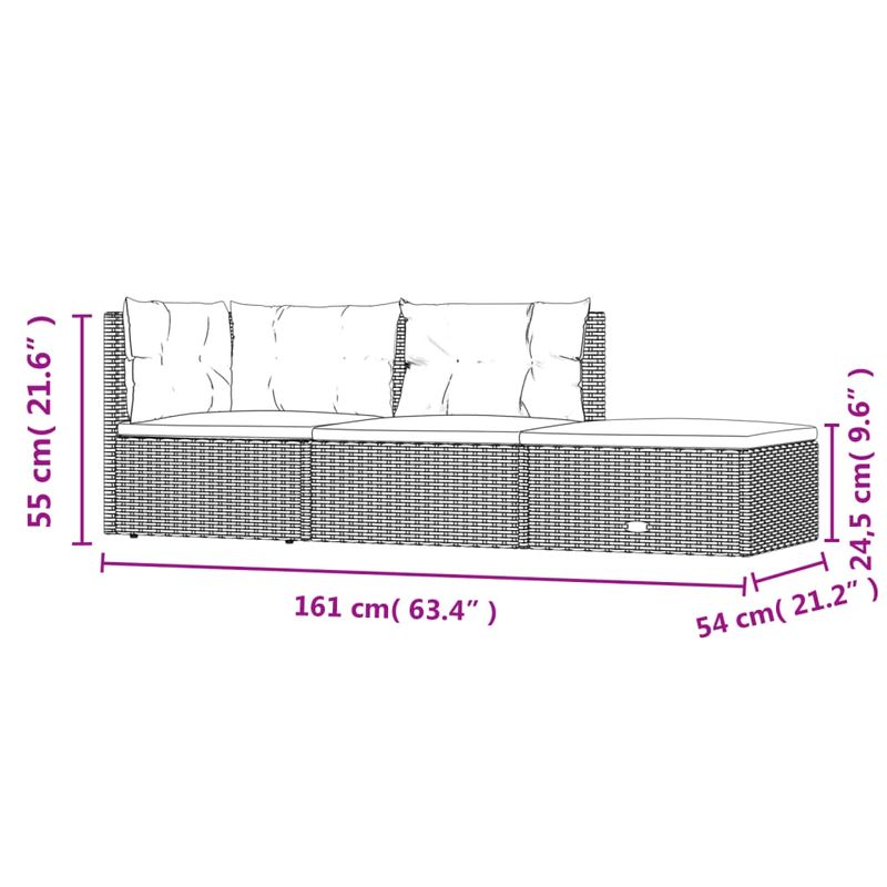 Casa si Gradina - Gradina si terasa - Mobilier exterior - Seturi mobila gradina - Set mobilier de gradina cu perne, 3 piese, negru, poliratan - Infinity.ro