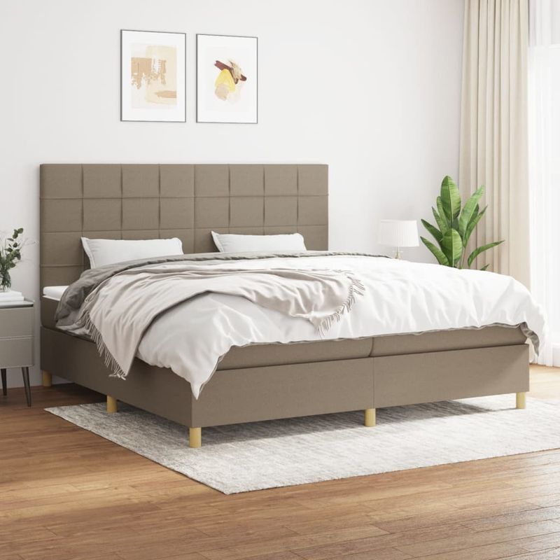 Casa si Gradina - Mobilier - Paturi si accesorii - Paturi - Pat box spring cu saltea, gri taupe, 200x200 cm, textil - Infinity.ro