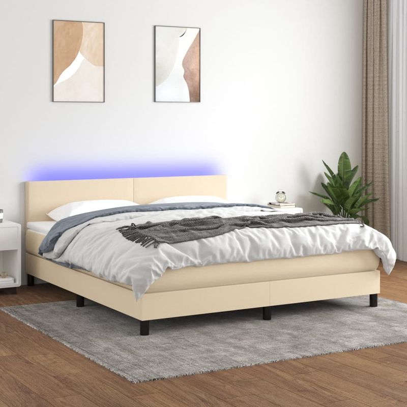 Casa si Gradina - Mobilier - Paturi si accesorii - Paturi - Pat cu arcuri, saltea si LED, crem, 160x200 cm, textil - Infinity.ro