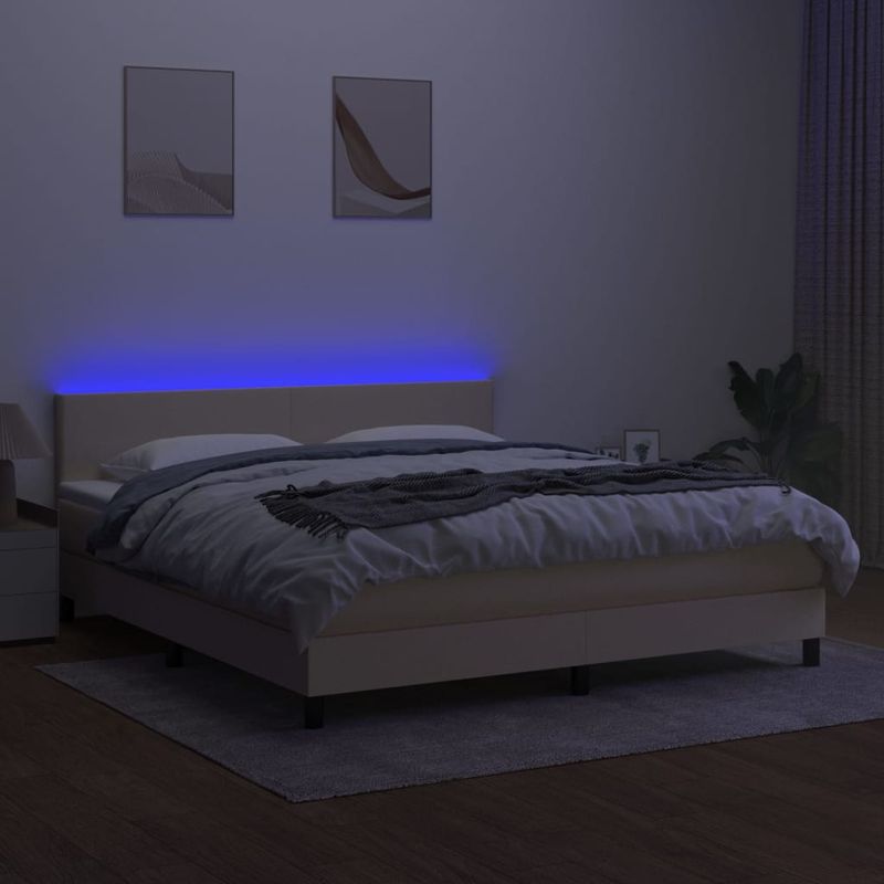 Casa si Gradina - Mobilier - Paturi si accesorii - Paturi - Pat cu arcuri, saltea si LED, crem, 160x200 cm, textil - Infinity.ro