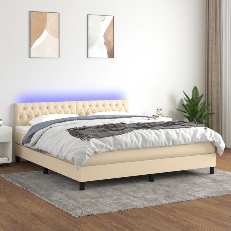 Casa si Gradina - Mobilier - Paturi si accesorii - Paturi - Pat cu arcuri, saltea si LED, crem, 160x200 cm, textil - Infinity.ro