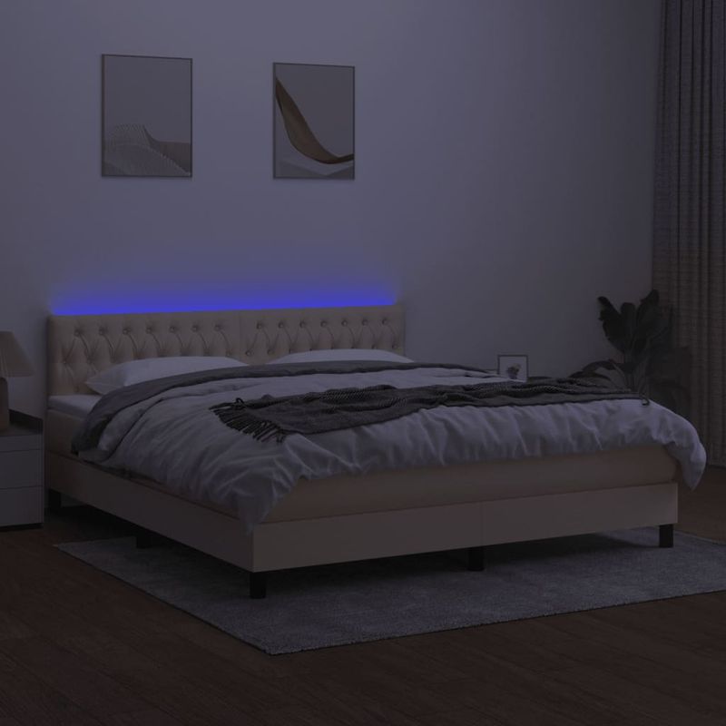 Casa si Gradina - Mobilier - Paturi si accesorii - Paturi - Pat cu arcuri, saltea si LED, crem, 160x200 cm, textil - Infinity.ro