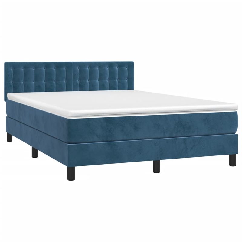 Casa si Gradina - Mobilier - Paturi si accesorii - Paturi - Pat cu arcuri, saltea si LED, bleumarin, 140x190 cm, catifea - Infinity.ro
