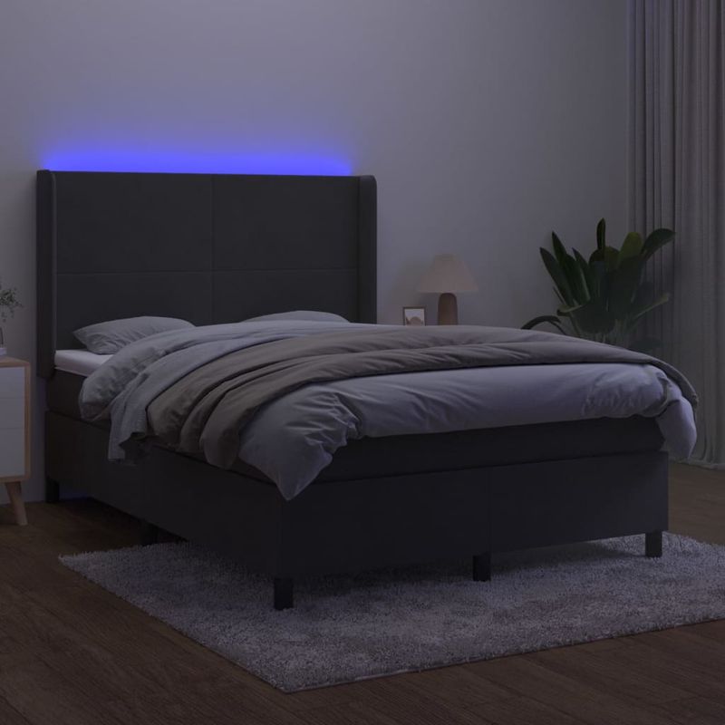 Casa si Gradina - Mobilier - Paturi si accesorii - Paturi - Pat cu arcuri, saltea si LED, gri inchis, 140x200 cm, catifea - Infinity.ro