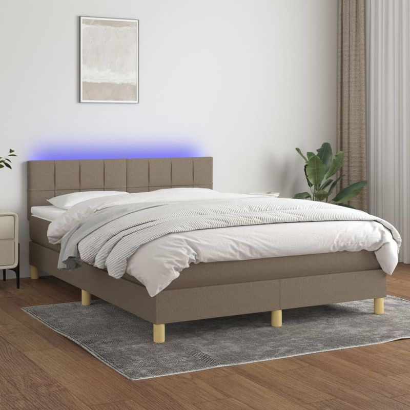 Casa si Gradina - Mobilier - Paturi si accesorii - Paturi - Pat cu arcuri, saltea si LED, gri taupe, 140x200 cm, textil - Infinity.ro