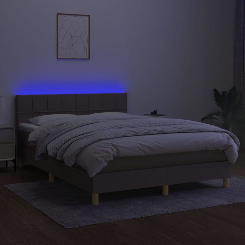 Casa si Gradina - Mobilier - Paturi si accesorii - Paturi - Pat cu arcuri, saltea si LED, gri taupe, 140x200 cm, textil - Infinity.ro
