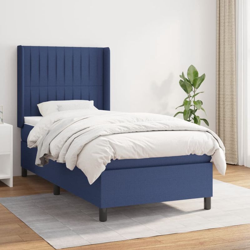 Casa si Gradina - Mobilier - Paturi si accesorii - Paturi - Pat box spring cu saltea, albastru, 90x200 cm, textil - Infinity.ro